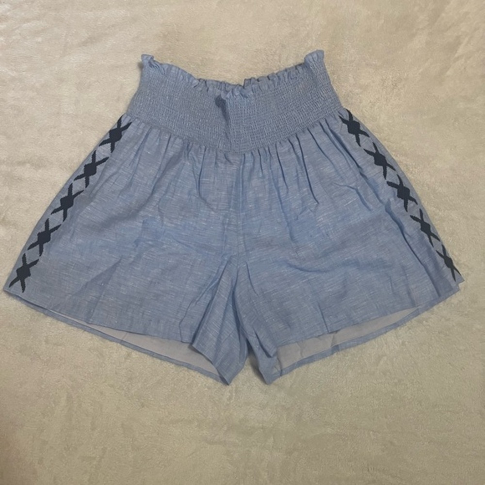 Sachin + Babi Light Blue High-Waist Shorts with Black Side Embroidery